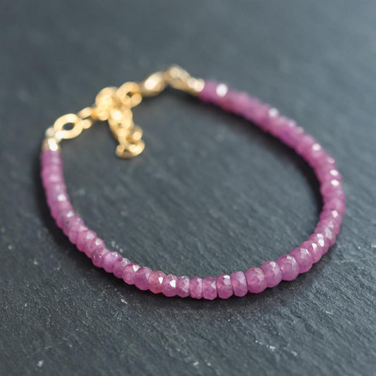 Rosata African Ruby bracelet by Earthly Abundance featuring vibrant red ruby beads on a silver chain.