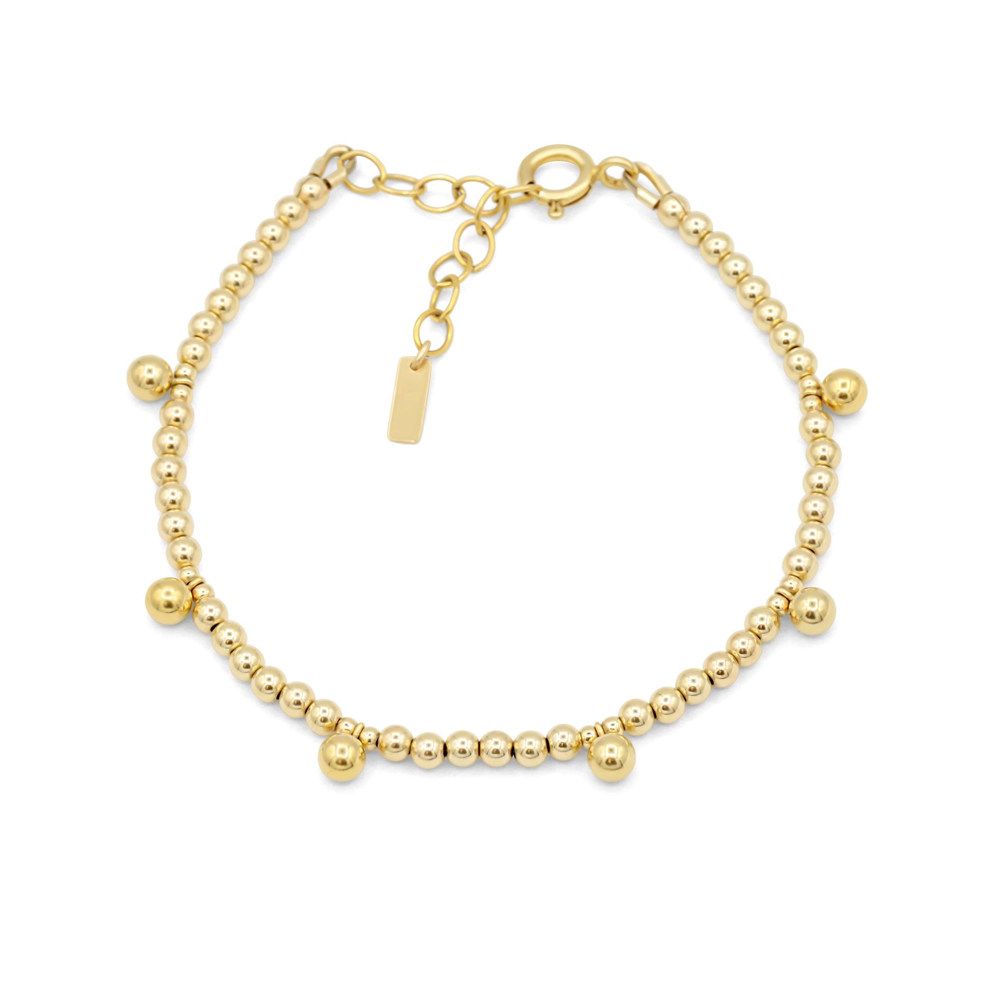 Gold filled beaded ball bracelet by Earthly Abundance featuring a row of shiny gold beads on a delicate chain.