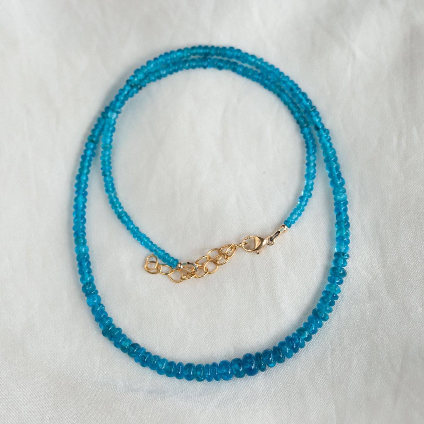 A Gemmy Apatite Necklace from Earthly Abundance featuring a vibrant blue gemstone pendant on a delicate silver chain.