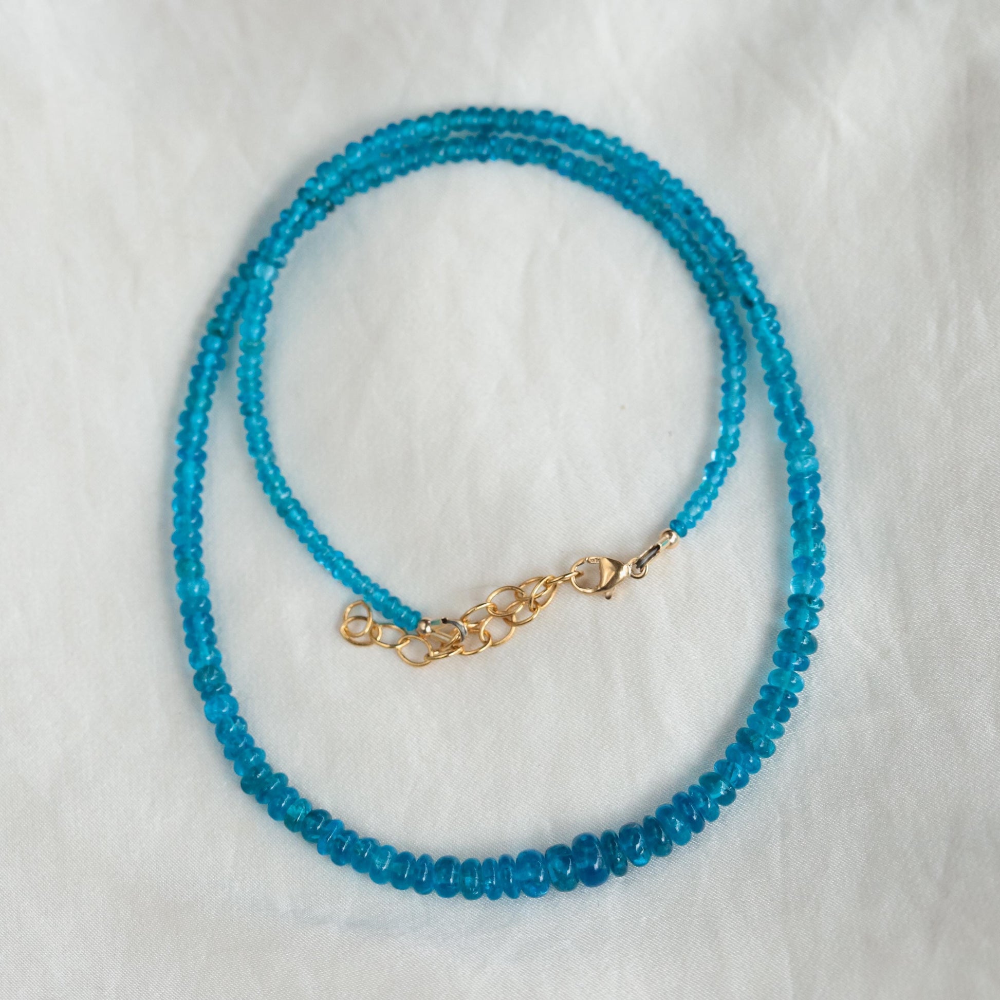 A Gemmy Apatite Necklace from Earthly Abundance featuring a vibrant blue gemstone pendant on a delicate silver chain.