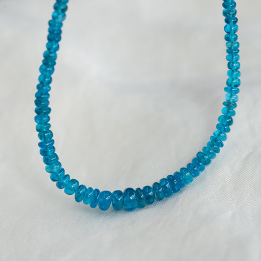 Gemmy apatite necklace featuring vibrant blue-green stones on a silver chain, from Earthly Abundance.