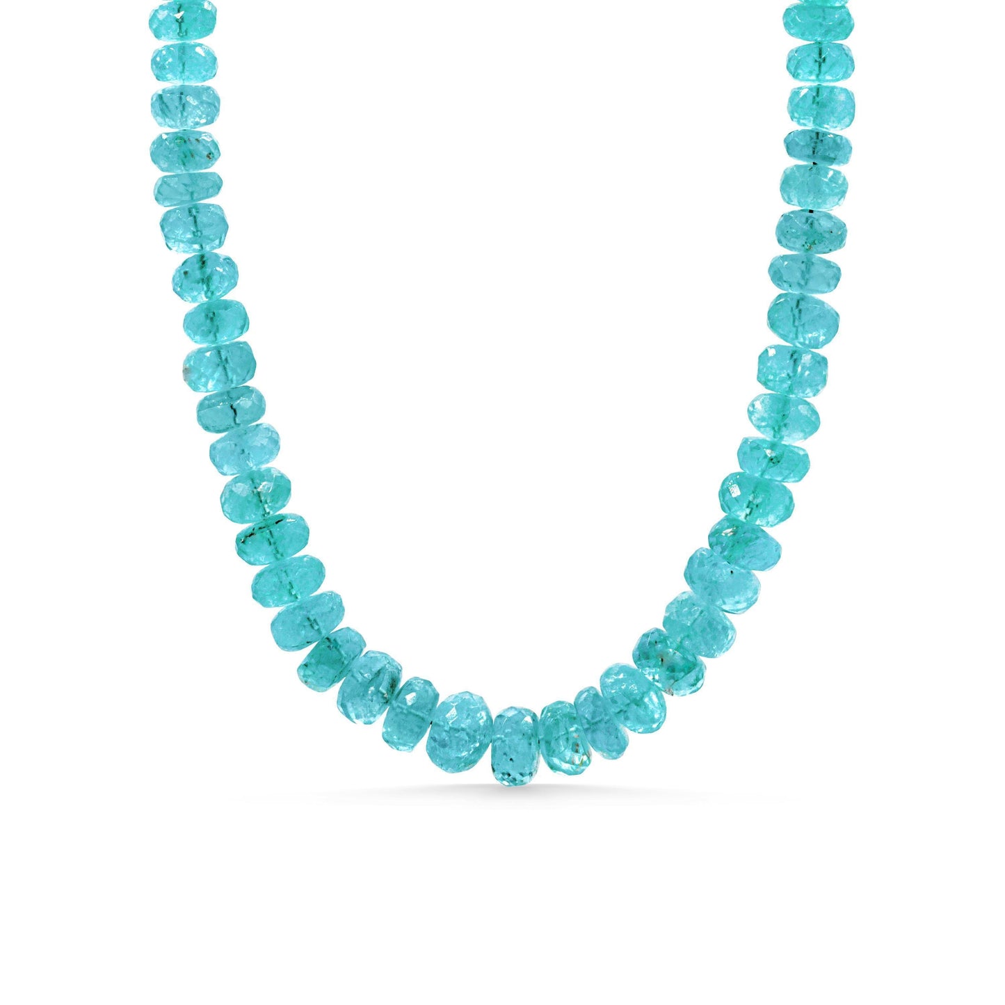Glowing apatite necklace featuring vibrant blue-green stones on a delicate chain, crafted by Earthly Abundance.