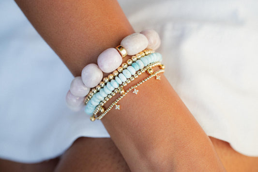Kunzite nugget bracelet with 14K gold clasp from Earthly Abundance featuring pink gemstones and natural gemstone nuggets.