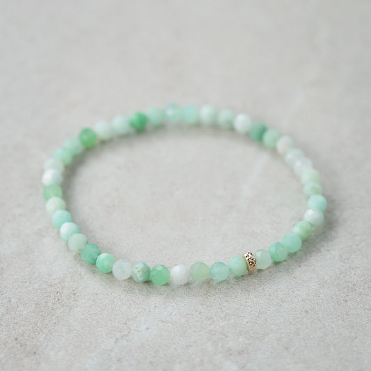 Chrysoprase bracelet with 14K gold accents from Earthly Abundance, featuring polished green gemstone beads on a delicate chain.