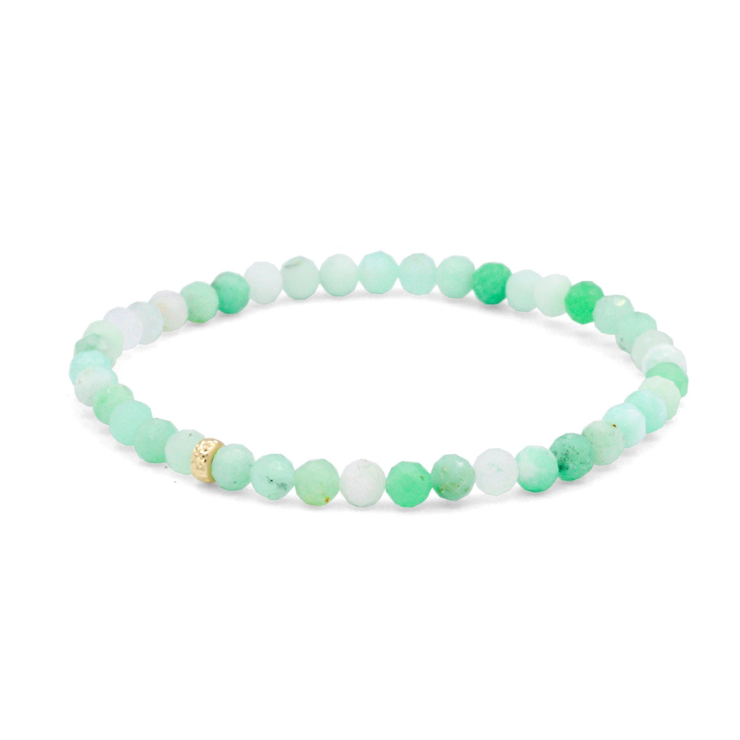 Chrysoprase bracelet with 14K gold clasp from Earthly Abundance, featuring smooth green gemstone beads.