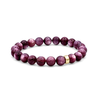 Lepidolite 9mm gemstone bead from Earthly Abundance, round purple stone with natural mineral patterns, smooth polished surface.