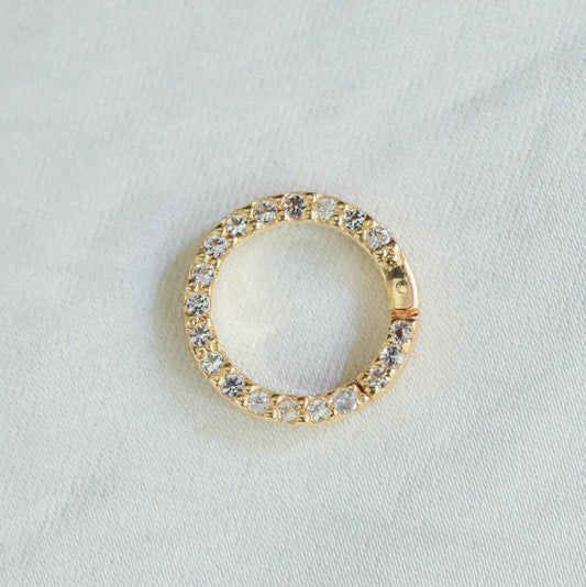 Gold vermeil charm holder with white topaz accents, featuring a 3-micron gold finish and elegant design by Earthly Abundance.