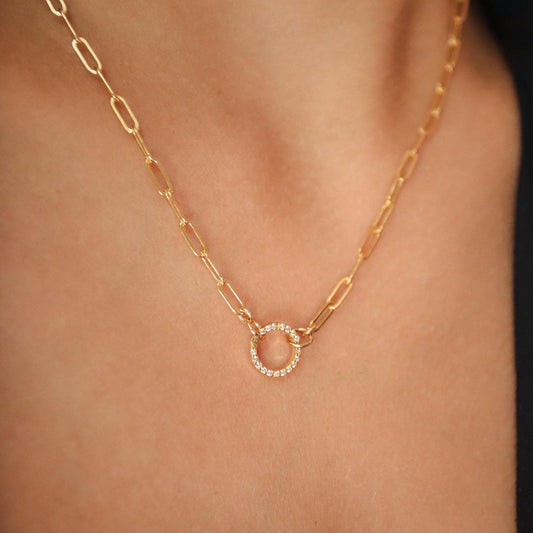 Gold vermeil charm holder with white topaz accents, crafted by Earthly Abundance, showcasing a delicate and elegant design.