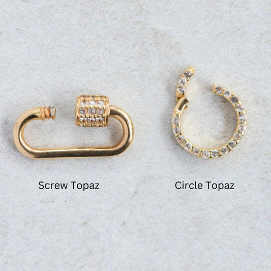 Gold vermeil charm holder with white topaz accents, 3 microns thick, by Earthly Abundance, featuring intricate design and sparkling stones.