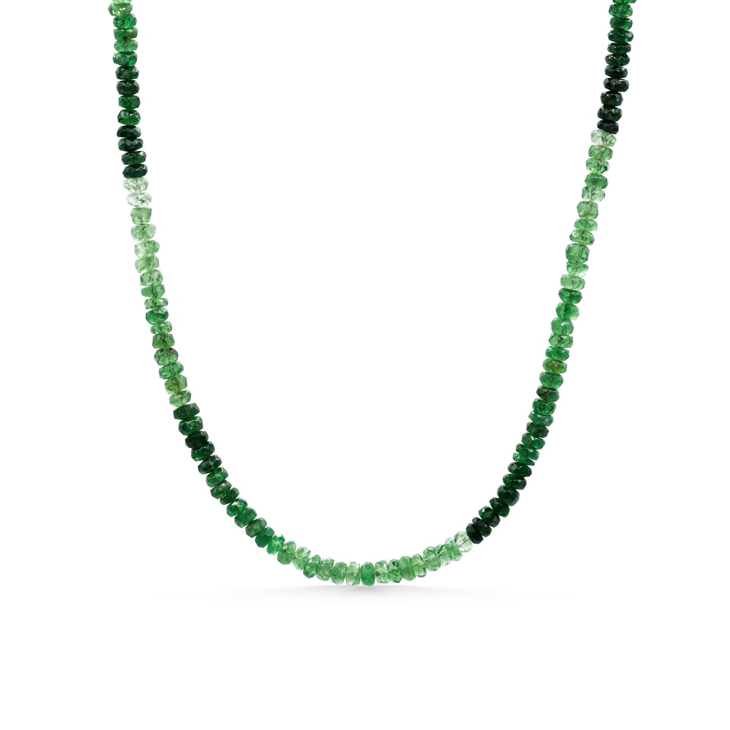 Tsavorite ombre necklace with vibrant green and yellow gemstones, featuring a delicate chain from Earthly Abundance.