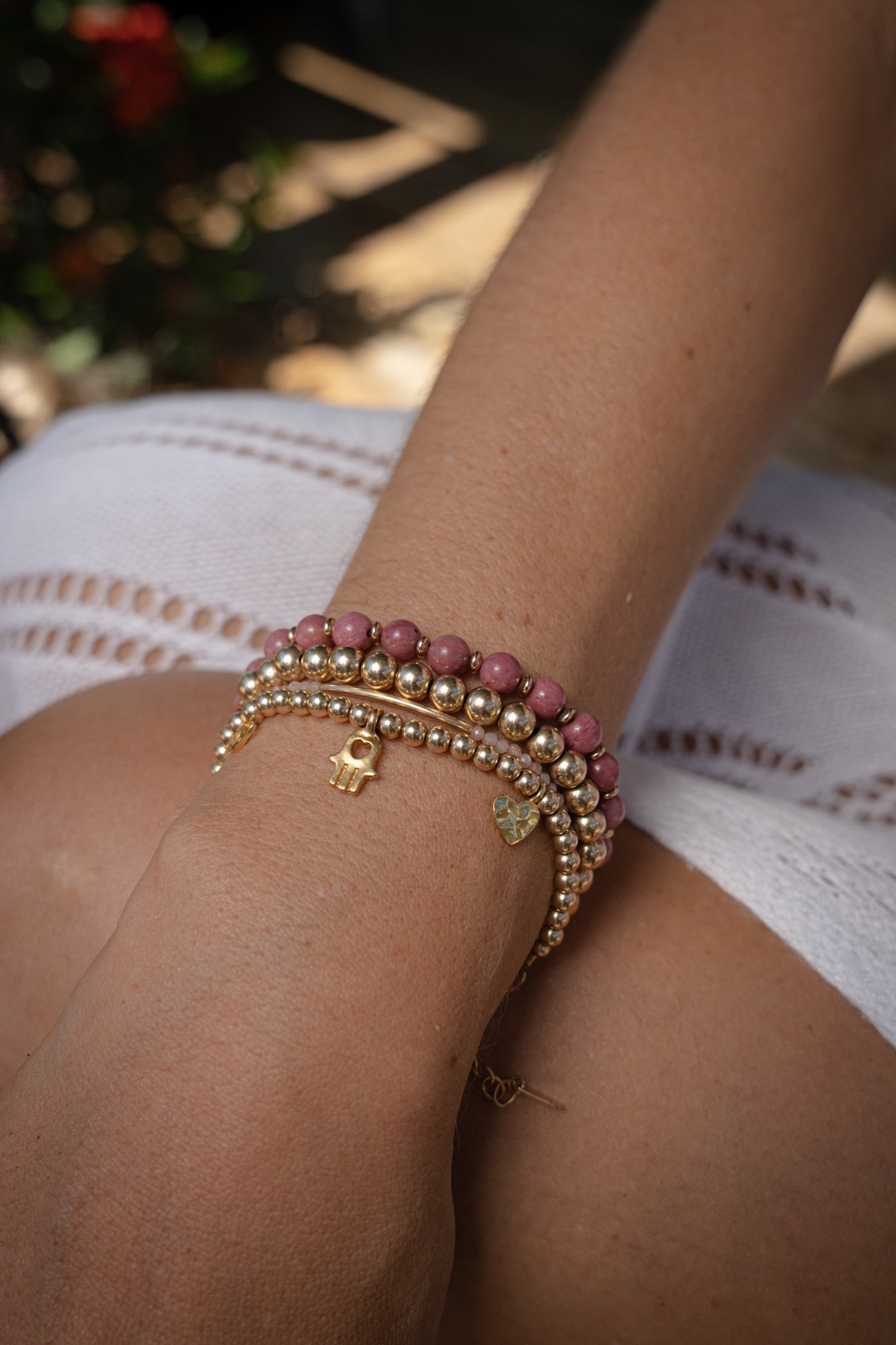 Gold Beaded Charm Bracelet 3mm - Earthly Abundance