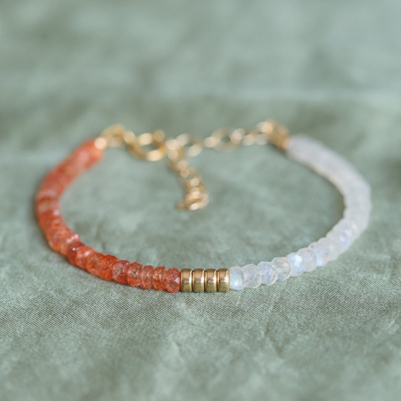 Moonstone and Sunstone Bracelet, Gemstone Bead Bracelets for Women