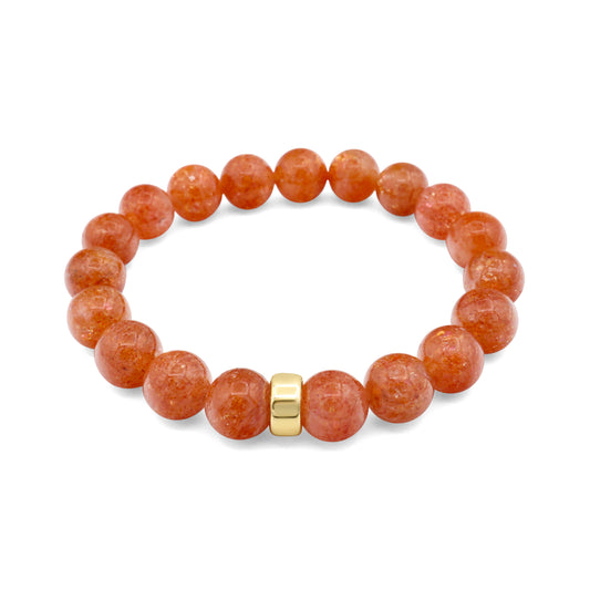 Golden Ember Sunstone bracelet with 14K gold accents, featuring shimmering orange sunstone beads from Earthly Abundance.