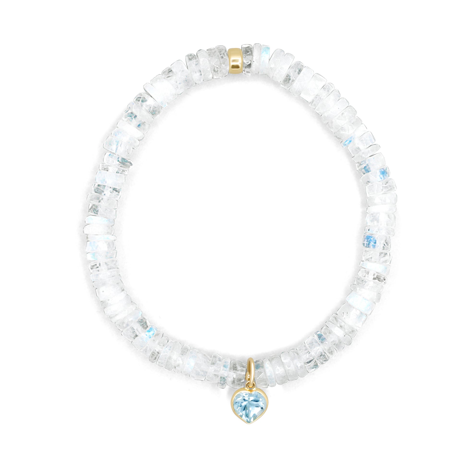 Moonstone bracelet with blue topaz heart - 14K - Earthly Abundance