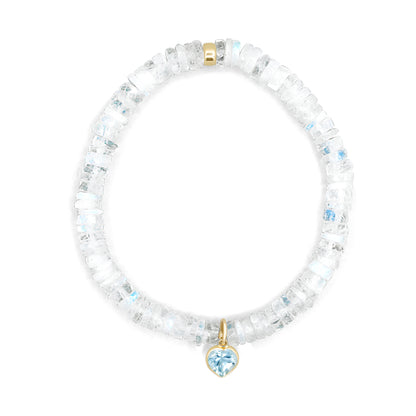 Moonstone bracelet with blue topaz heart - 14K - Earthly Abundance