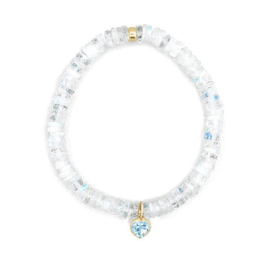 Moonstone bracelet with blue topaz heart - 14K - Earthly Abundance
