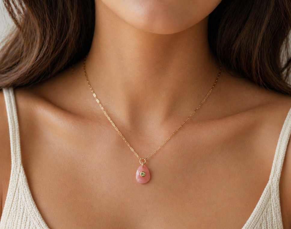 Blush Bloom Pendant - Pink Opal with Peridot - Earthly Abundance