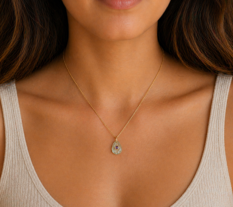 Liora Pendant -Green Amethyst with Amethyst - Earthly Abundance