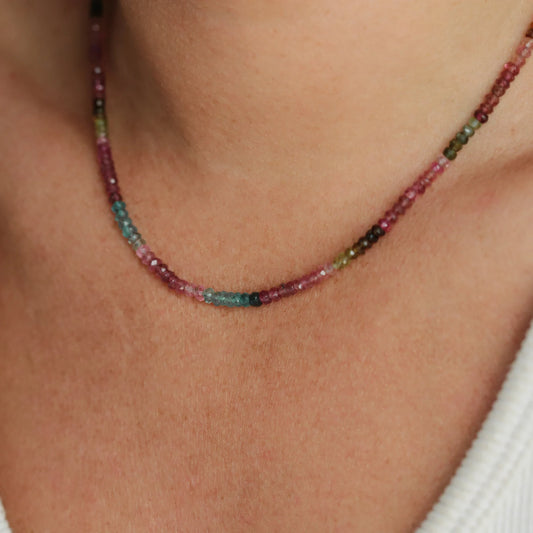 Mixed Tourmaline Beaded Necklace - 14K