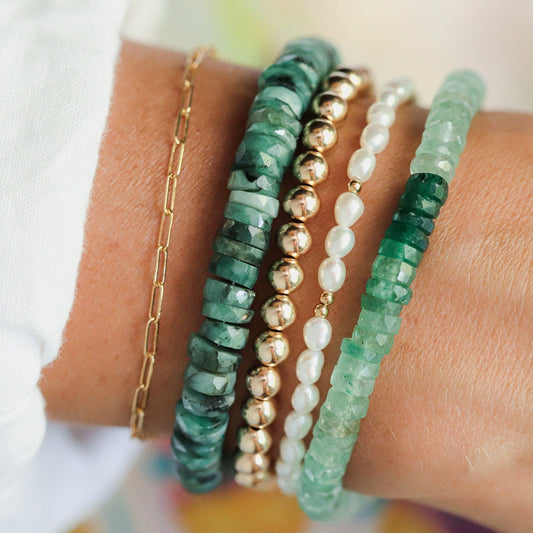 14K GOLD Emerald Beaded Bracelet | Emerald bracelet [EBEP1087] | Emerald jewelry | Beaded emerald jewelry | Dainty Beaded Bracelet | May