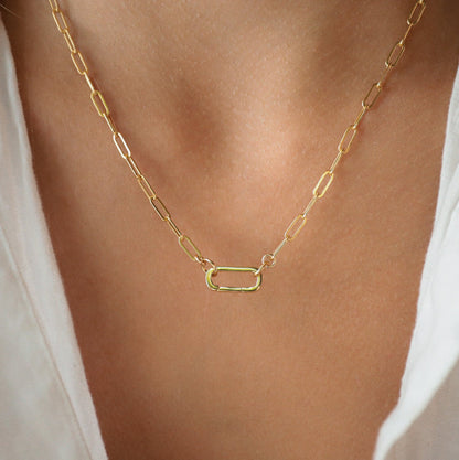 White topaz carabiner | 14k Gold Filled Paperclip Chain Necklace, gold filled carabiner necklace | gold necklace | paperclip chain jewelry