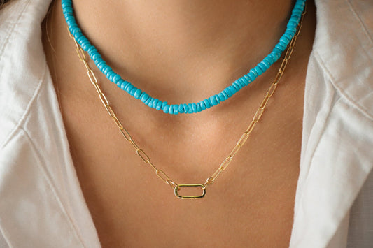 White topaz carabiner | 14k Gold Filled Paperclip Chain Necklace, gold filled carabiner necklace | gold necklace | paperclip chain jewelry