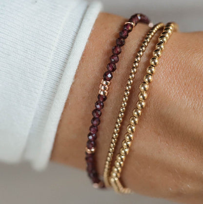 Genuine Garnet Bracelet, 14K Gold Filled Bracelet, Delicate Garnet Skinny Stacking Bracelet, Garnet 3mm | dainty garnet bracelet | garnet