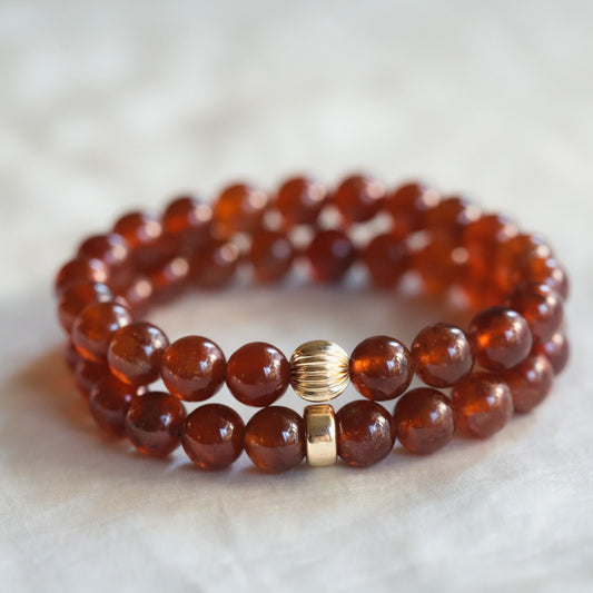 14K Gold Hessonite Garnet Bracelet - January Birthday Gift, Garnet Hessonite 8mm bracelet [EBHM1598], Natural AAA Garnet Jewelry, Hessonite