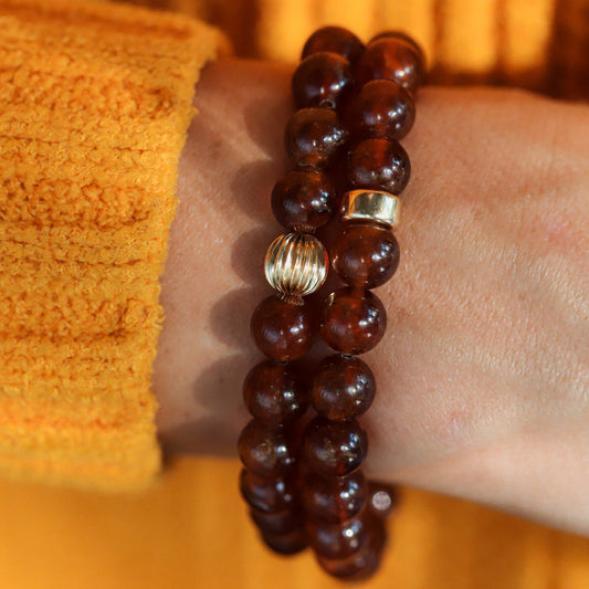 14K Gold Hessonite Garnet Bracelet - January Birthday Gift, Garnet Hessonite 8mm bracelet [EBHM1598], Natural AAA Garnet Jewelry, Hessonite