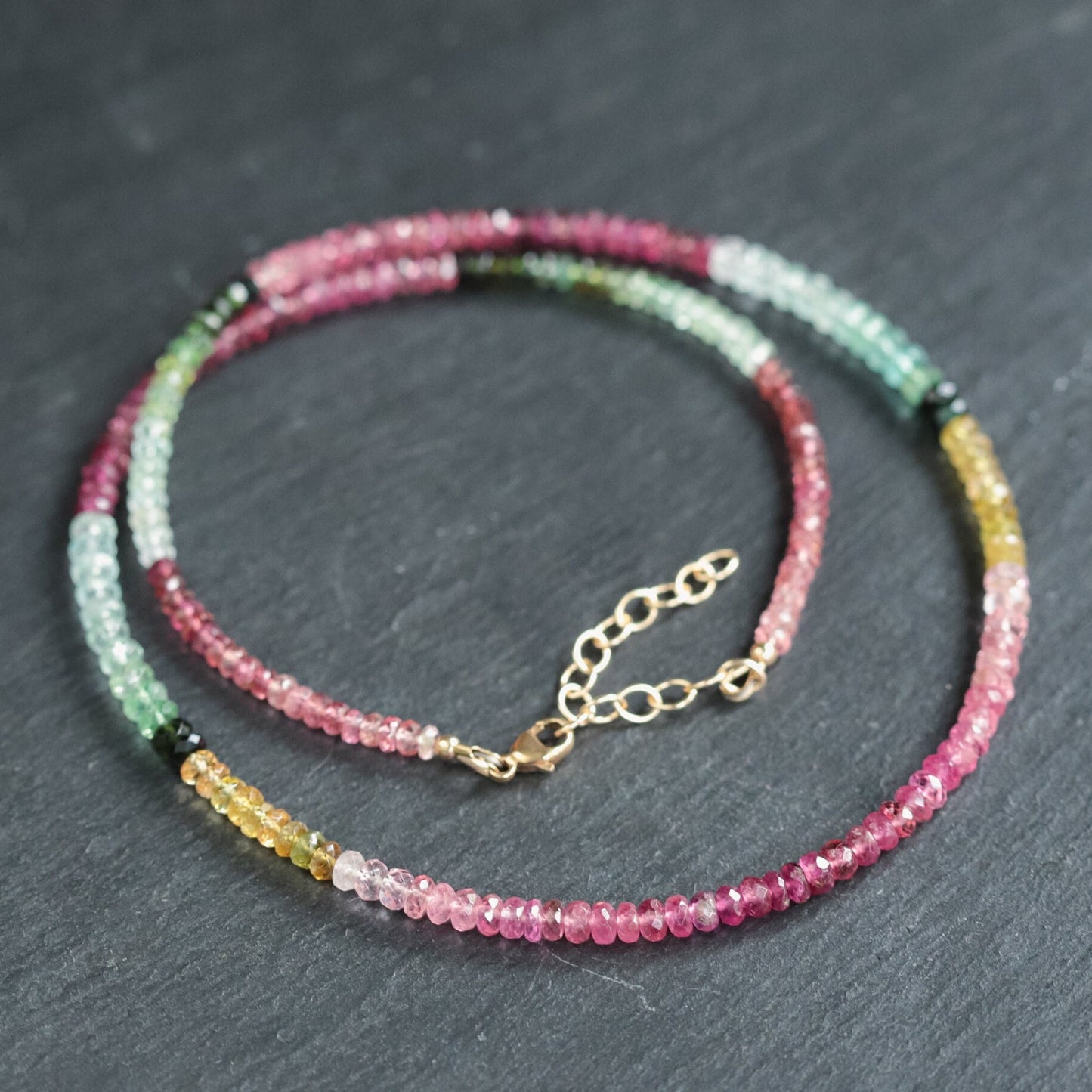 AAAA+ Mixed Tourmaline Beaded Necklace | Watermelon tourmaline necklace | Multi color tourmaline jewelry | Tourmaline necklace