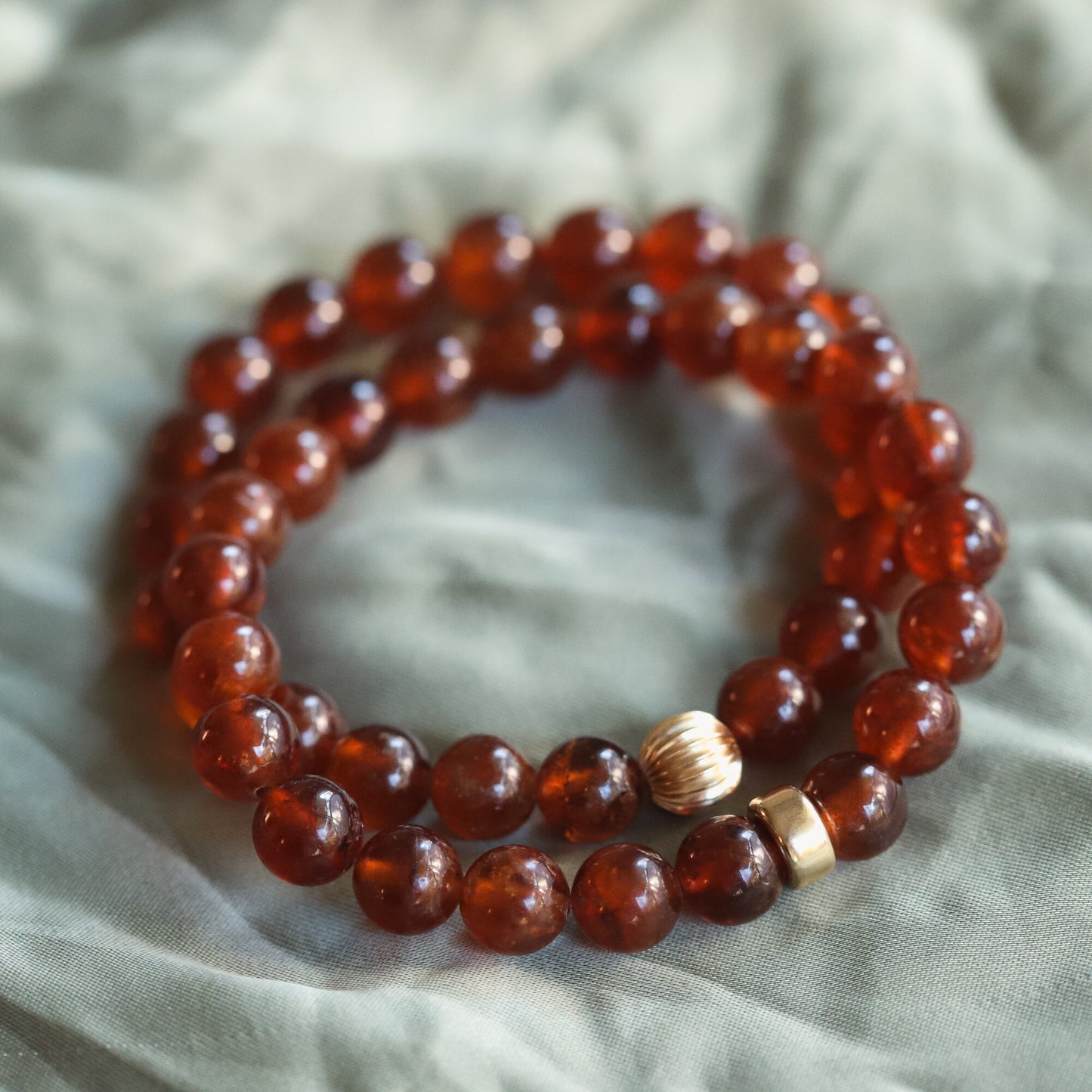 14K Gold Hessonite Garnet Bracelet - January Birthday Gift, Garnet Hessonite 8mm bracelet [EBHM1598], Natural AAA Garnet Jewelry, Hessonite
