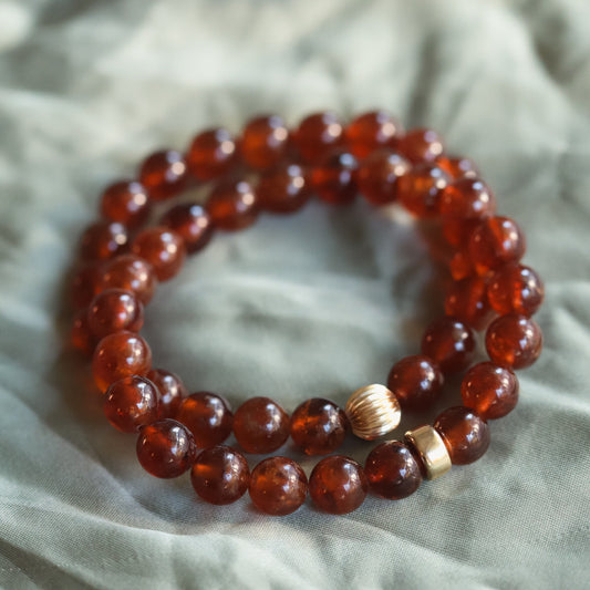 14K Gold Hessonite Garnet Bracelet - January Birthday Gift, Garnet Hessonite 8mm bracelet [EBHM1598], Natural AAA Garnet Jewelry, Hessonite