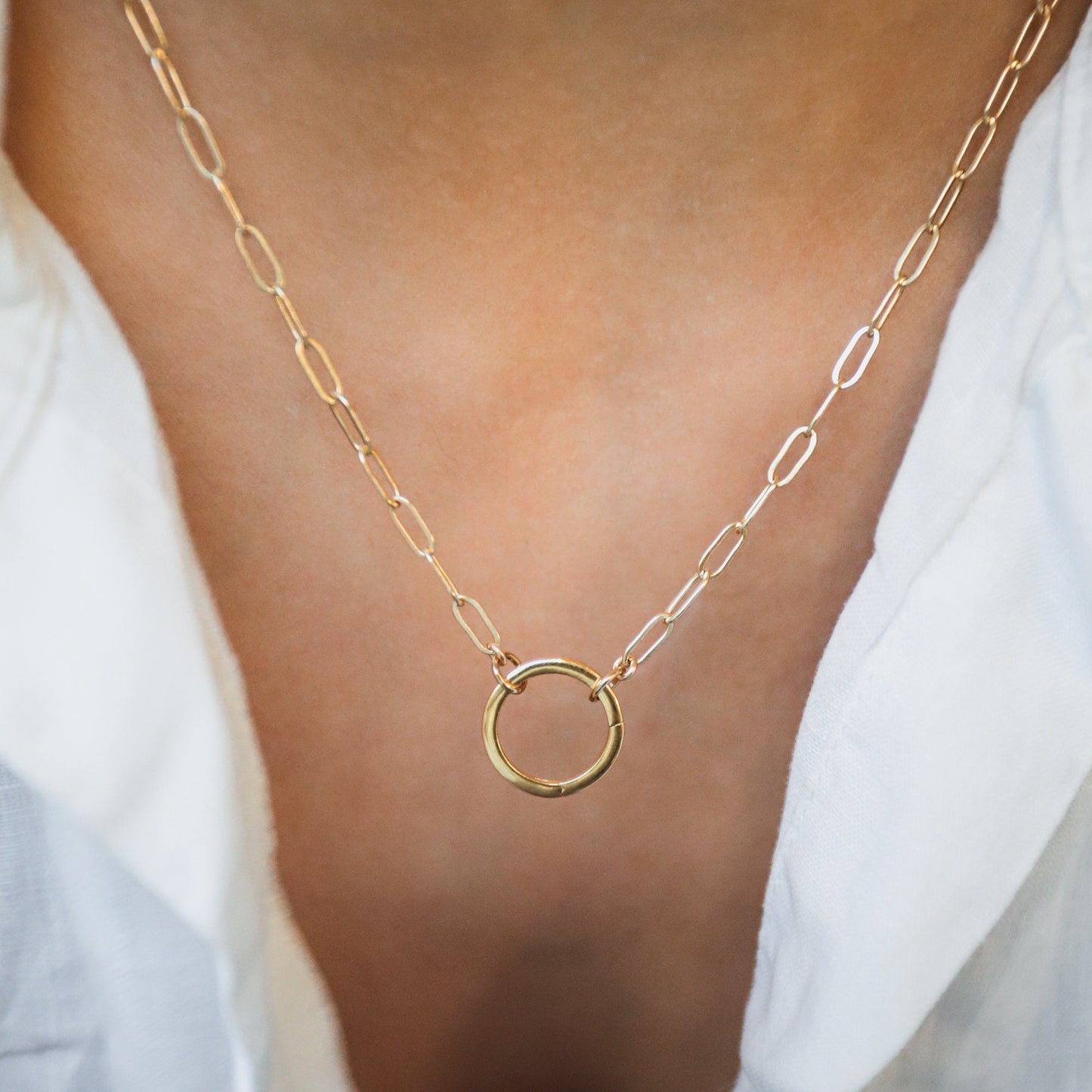Sun pendant necklace, gold filled carabiner necklace, gold filled paperclip necklace, everyday gold necklace, paperclip chain jewelry #CN