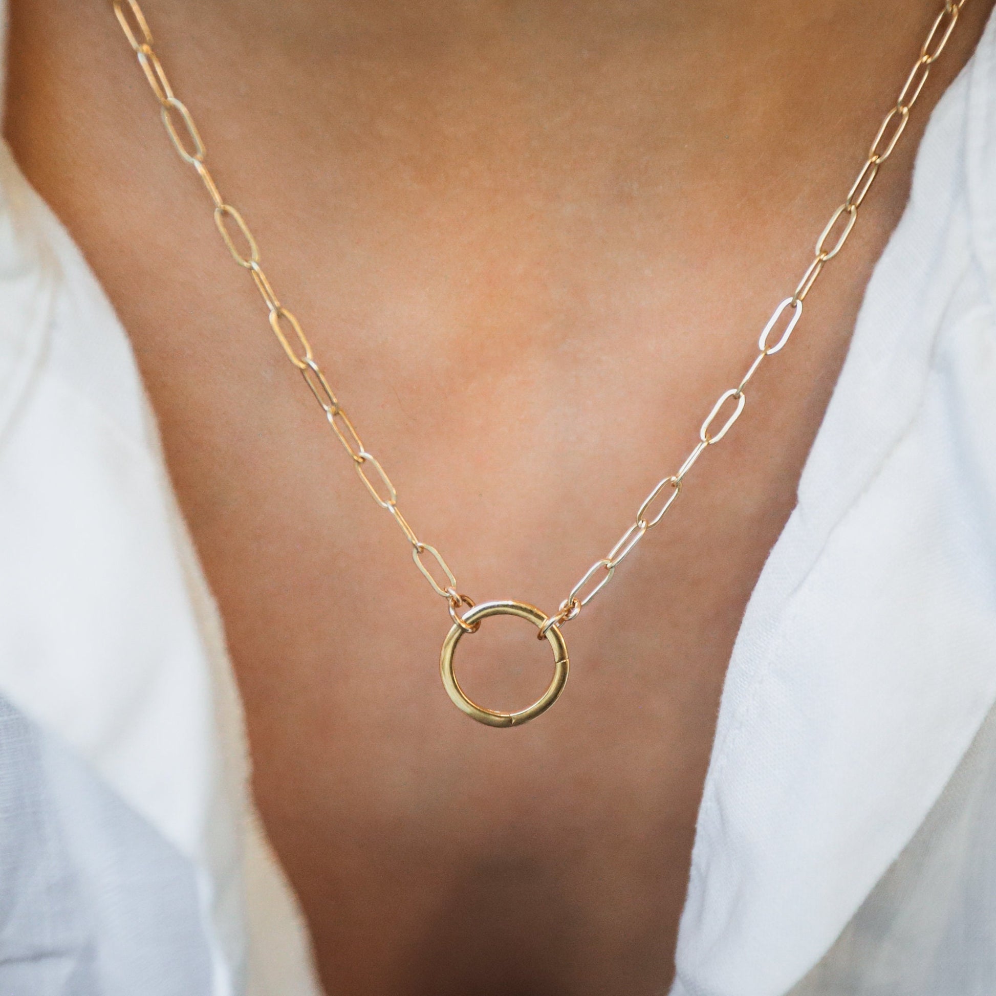 Sun pendant necklace, gold filled carabiner necklace, gold filled paperclip necklace, everyday gold necklace, paperclip chain jewelry #CN