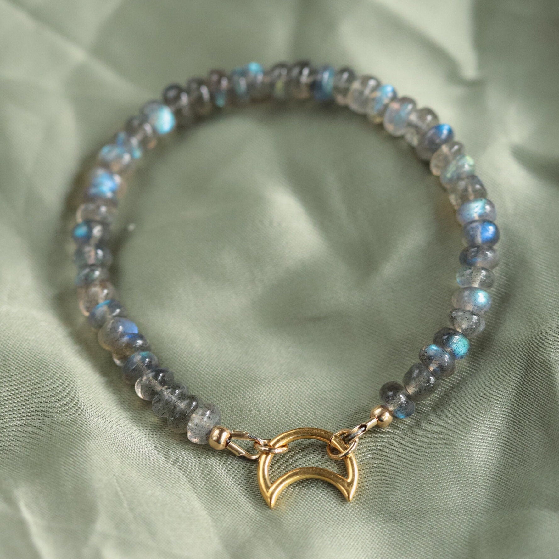 Labradorite Carabiner Bracelet | Women's Labradorite Bracelet | AAA+ Labradorite | Blue Flash Labradorite bracelet | labradorite beaded