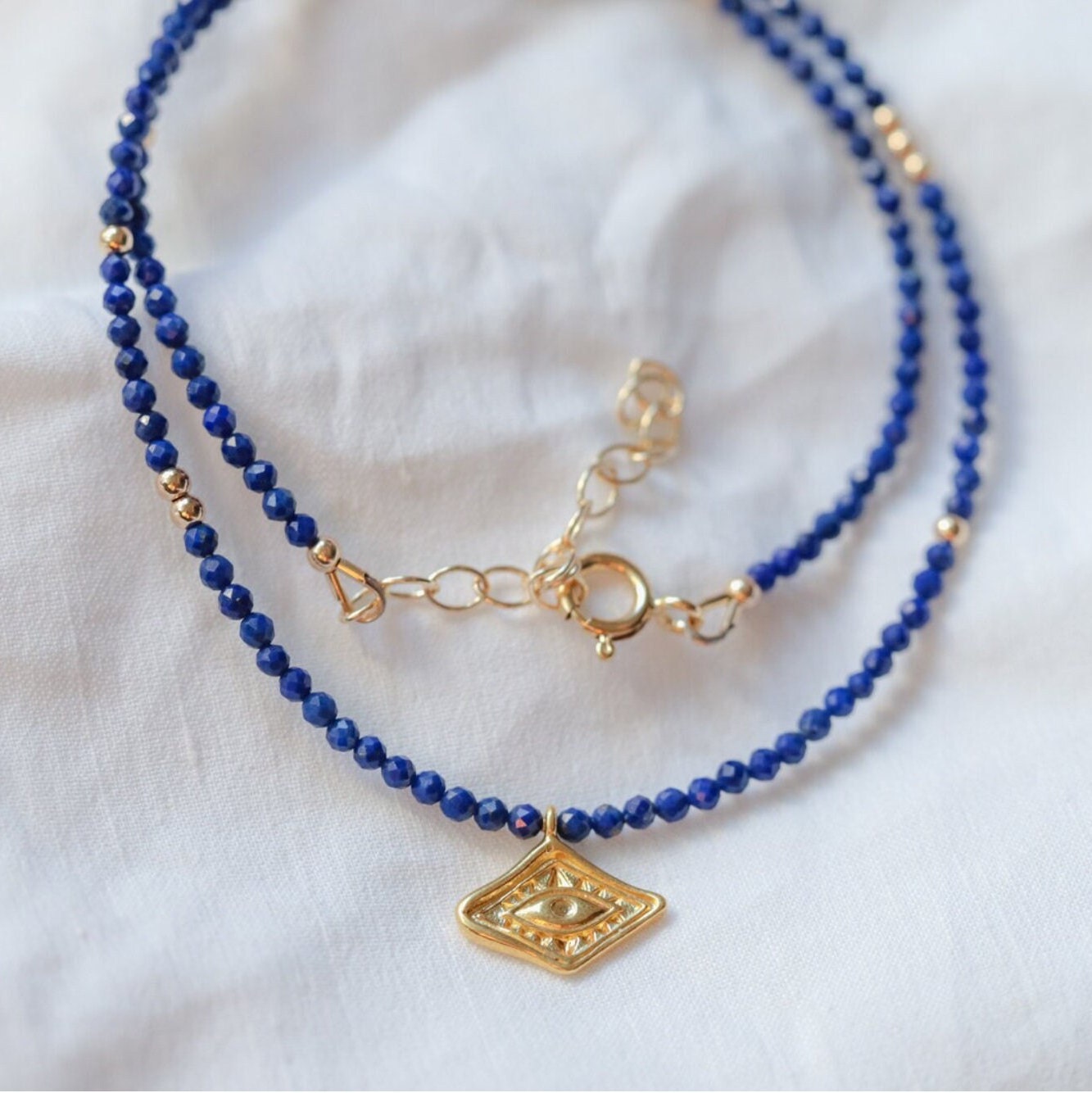 Lapis lazuli beaded necklace | 14K gold filled lapis choker | beaded lapis lazuli necklace | gold lapis | dainty lapis jewelry