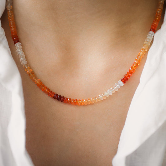 Mexican Fire Opal Necklace, orange and red fire opal beaded, genuine fire opal jewelry, natural opal necklace | orange opal necklace