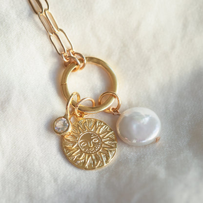 Sun pendant necklace, gold filled carabiner necklace, gold filled paperclip necklace, everyday gold necklace, paperclip chain jewelry #CN