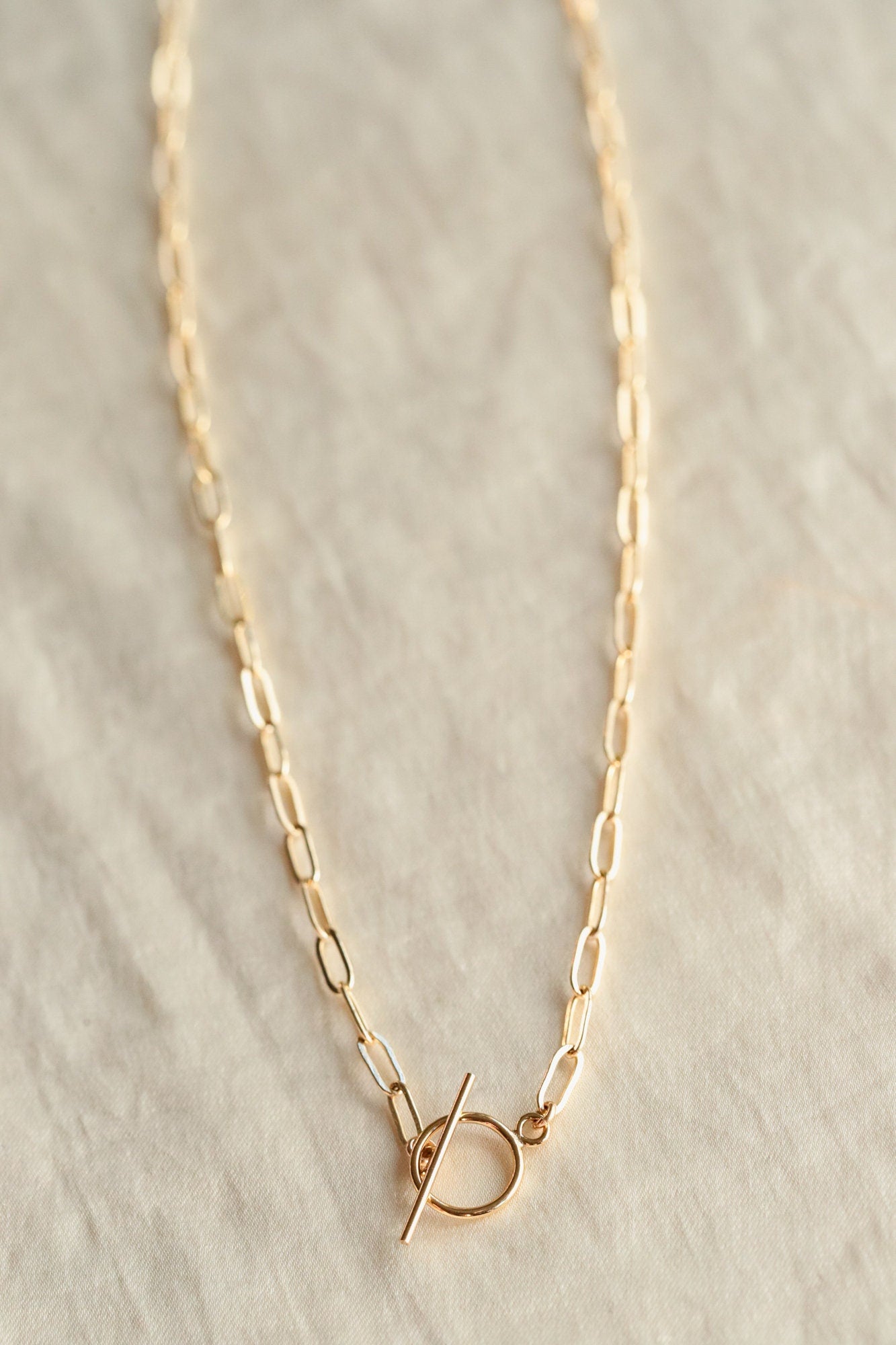 Toggle clasp 14K gold filled paperclip necklace, 14K gold filled everyday necklace, Paperclip layering necklace, backwards necklace gold
