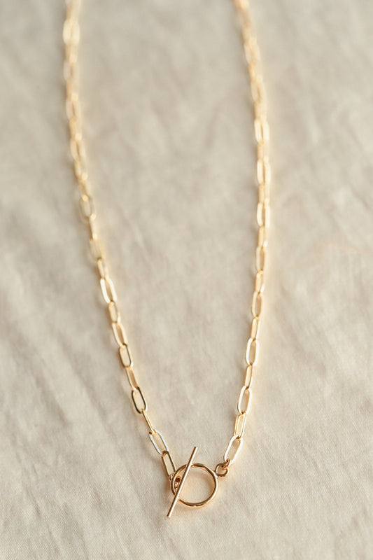 Toggle clasp 14K gold filled paperclip necklace, 14K gold filled everyday necklace, Paperclip layering necklace, backwards necklace gold