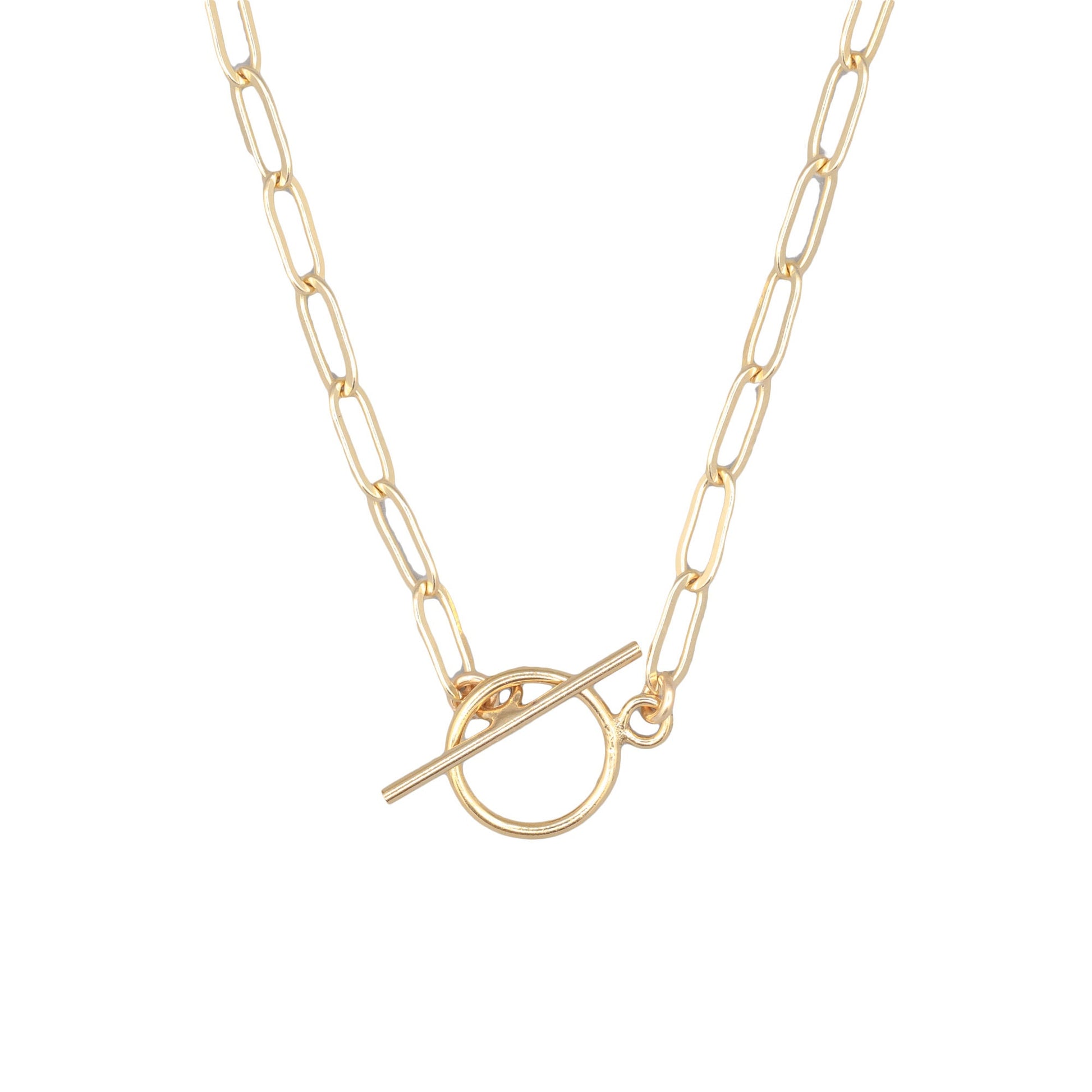 Toggle clasp 14K gold filled paperclip necklace, 14K gold filled everyday necklace, Paperclip layering necklace, backwards necklace gold