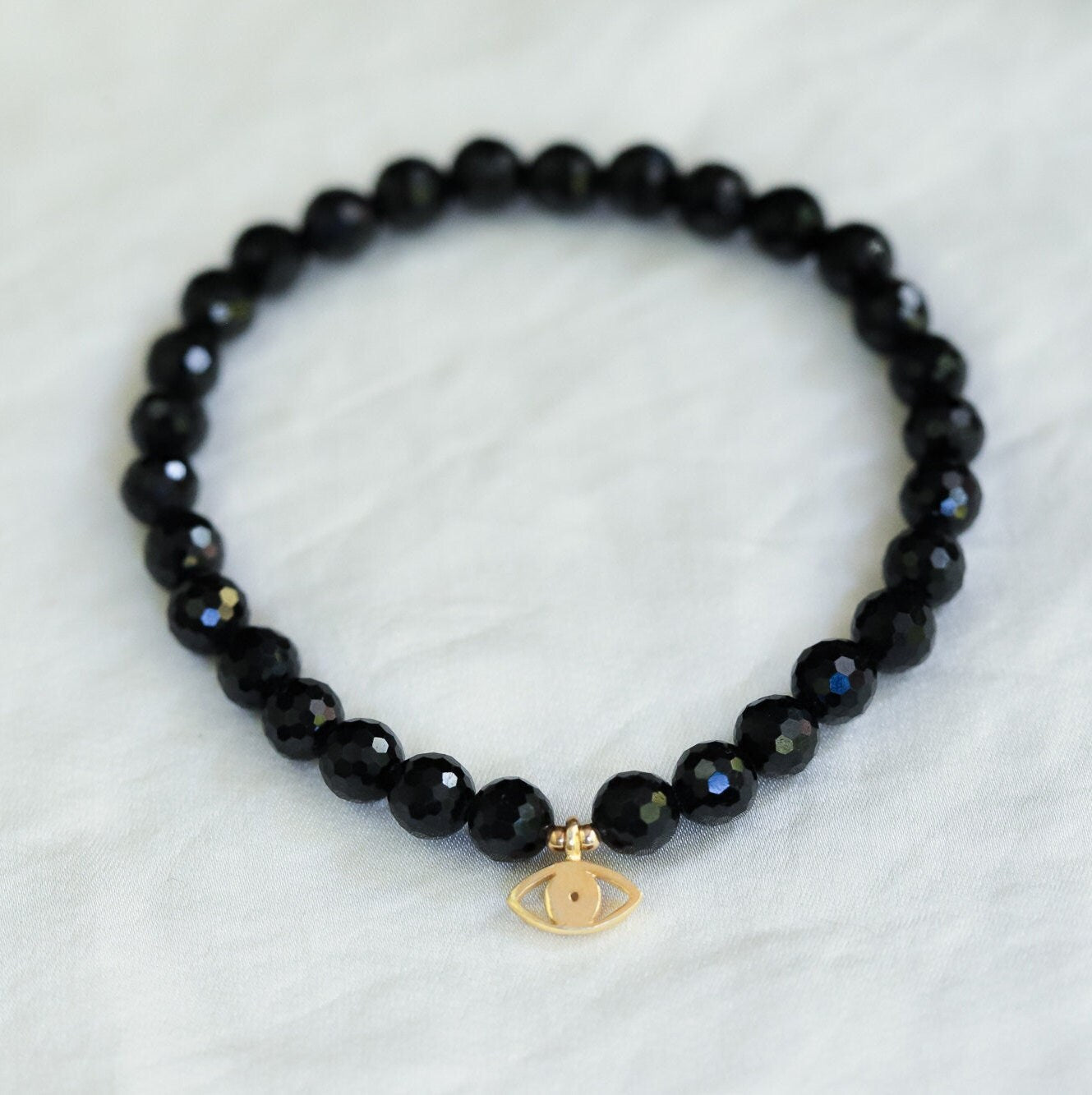 14K GOLD Black Tourmaline | Black Tourmaline Bracelet 6mm [EBTM1095| Genuine Black Tourmaline | Energy Bracelet | Strength Protection