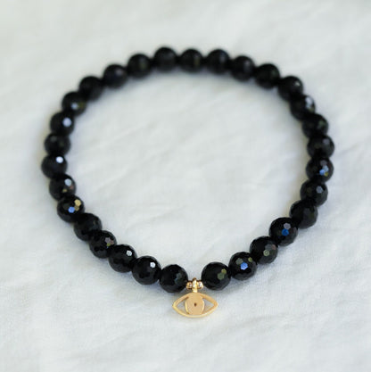 14K GOLD Black Tourmaline | Black Tourmaline Bracelet 6mm [EBTM1095| Genuine Black Tourmaline | Energy Bracelet | Strength Protection