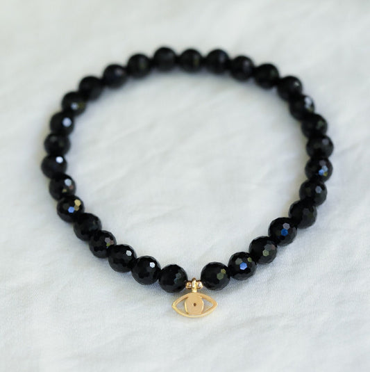 14K GOLD Black Tourmaline | Black Tourmaline Bracelet 6mm [EBTM1095| Genuine Black Tourmaline | Energy Bracelet | Strength Protection