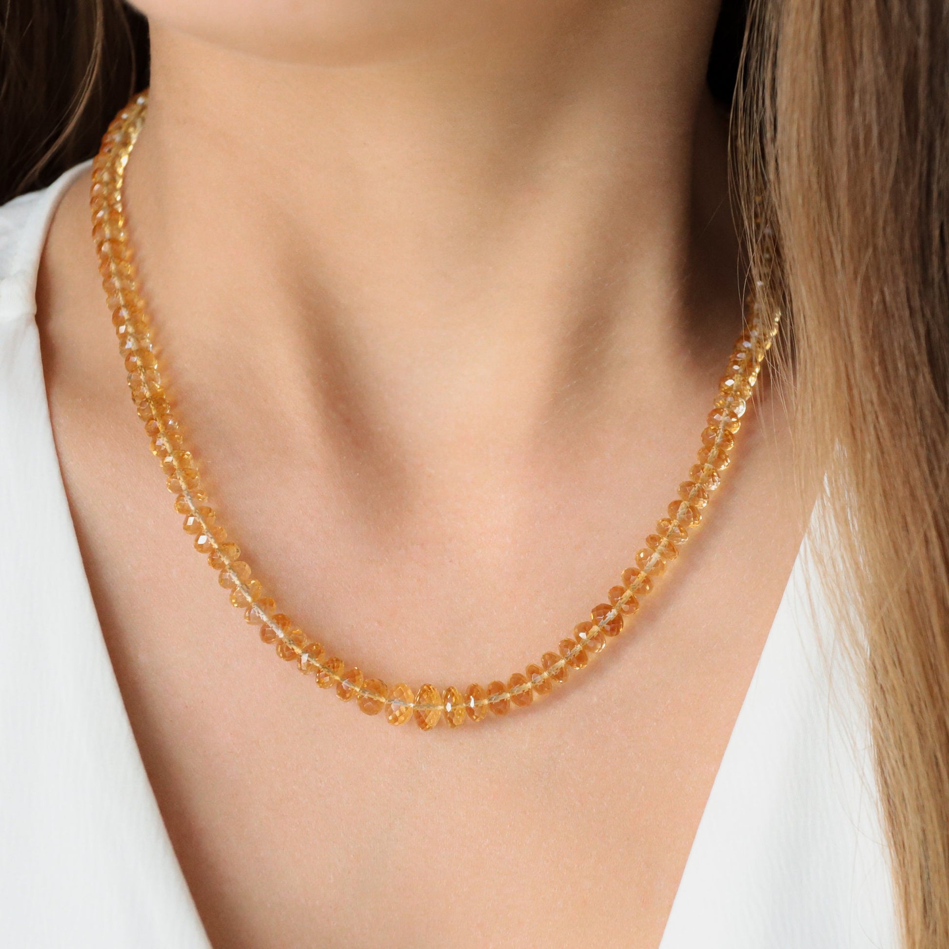 AAAA+ Unheated genuine citrine necklace | 100% genuine natural citrine beaded necklace | dainty beaded natural citrine necklace