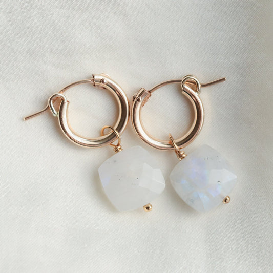 Rainbow moonstone, gemstone moonstone earring, moonstone earrings, real moonstone earrings, 14K gold filled hoop moonstone