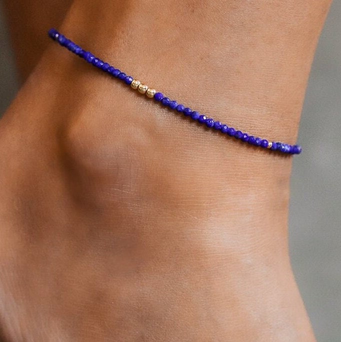 14K GOLD black spinel anklet | Beaded black spinel ankle bracelet | women's gemstone anklet | delicate black spinel jewelry | beaded spinel