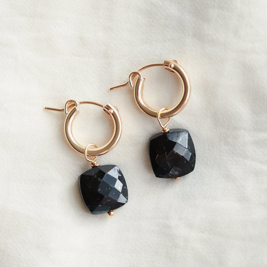 Black tourmaline hoop earrings