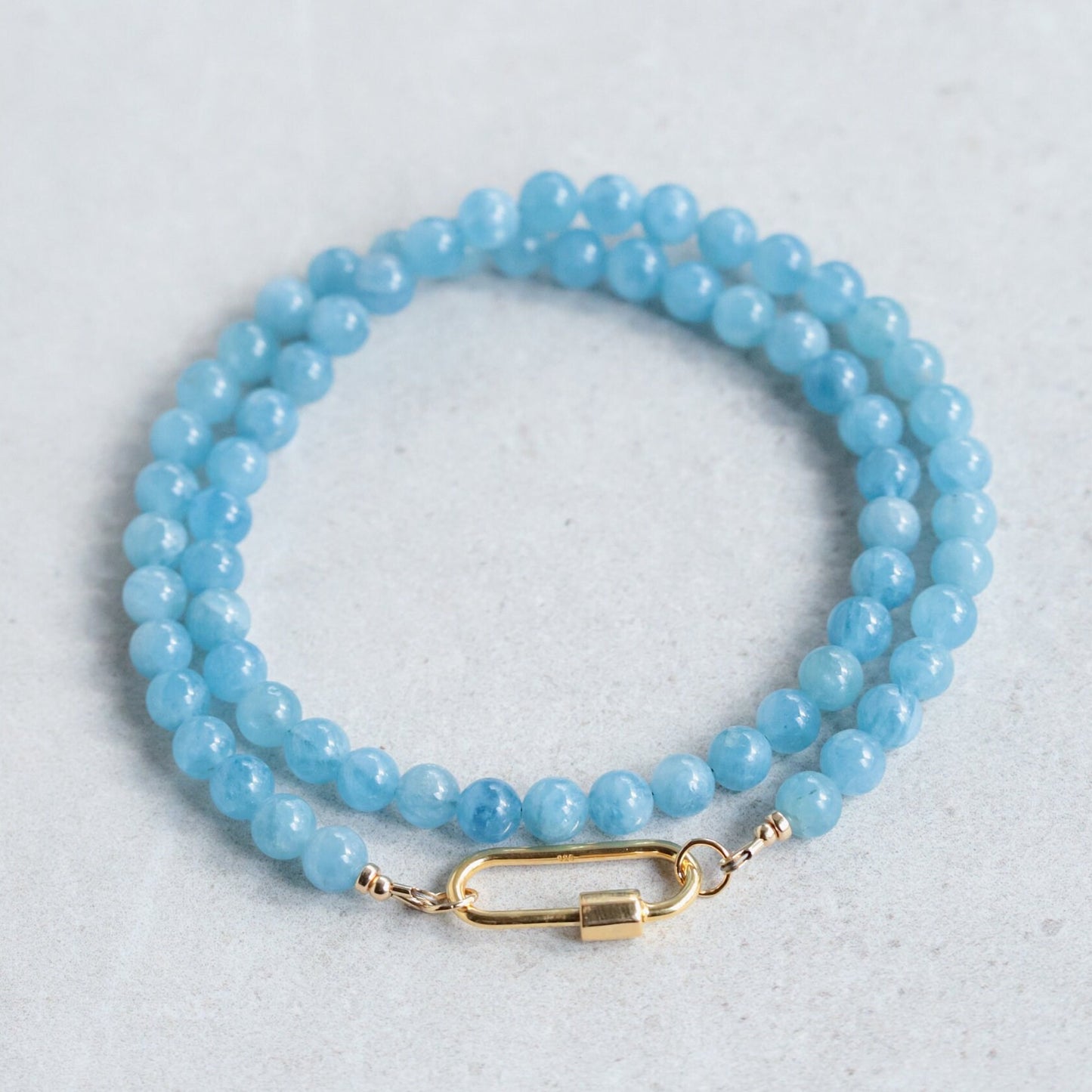 AAAA+ Aquamarine Beaded Necklace, 6mm Aquamarine necklace | Aquamarine Necklace | Aquamarine Necklace | Aquamarine carabiner necklace