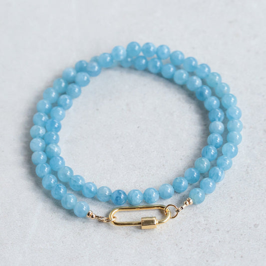AAAA+ Aquamarine Beaded Necklace, 6mm Aquamarine necklace | Aquamarine Necklace | Aquamarine Necklace | Aquamarine carabiner necklace